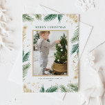 Faux Gold Foil Gräs Nål Fotojul Helg Vykort<br><div class="desc">God jul! Skicka festive helgdag önskemål med vårt anpassade-fotojulkort,  med en vacker grönt vattenfärgsdesign och faux guld foil gräs nål. Anpassa den här elegantens vykort för fotoutställning med ditt favoritfoto och anpassningsbar för en unik snyggt som Julhälsningar dina nära och kära.</div>