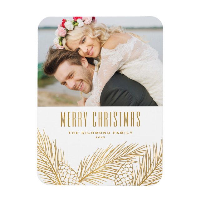 Faux Gold Foil Gräs Nål God jul Photo Magnet (Vertikal)