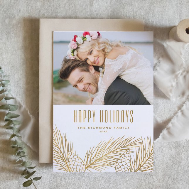 Faux Gold Foil Gräs Nål och Gräs Cones Photo Helgkort (Skapare uppladdad)