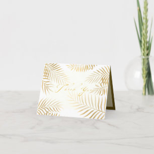 Faux Gold Foil Handflatan Löv Tropical Bröllop Tack Kort