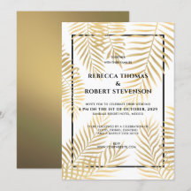 Faux Gold Foil Handflatan Lövs Tropical Beach Wedd