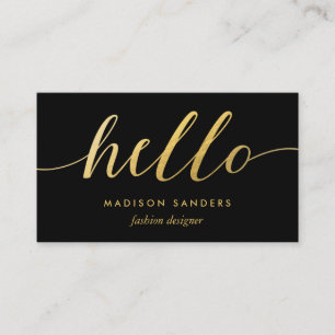 Faux Gold Foil Hej Typography Classic Black Visitkort