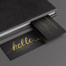 Faux Gold Foil Hej Typography Classic Black Visitkort