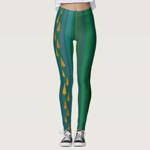 Faux Gold Foil Julgranar w/Grönt Rand Leggings