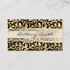 Faux Gold Foil Leopard Champagne Brush Stroke Visitkort