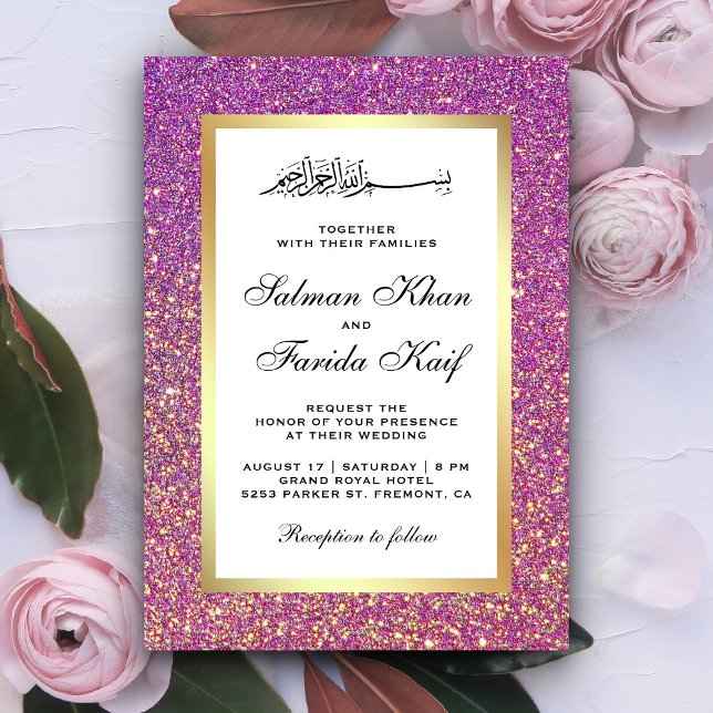 Faux Gold Foil Lila Glitter Islamic Bröllop Inbjudningar (Skapare uppladdad)