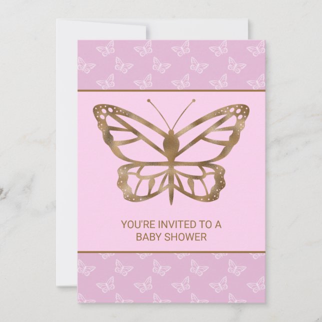 Faux Gold Foil look Butterfly - Lila Baby Shower Inbjudningar (Framsida)