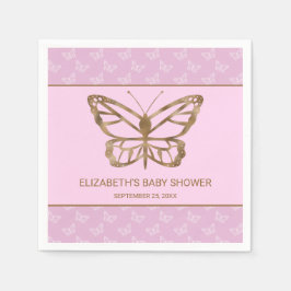 Faux Gold Foil look Butterfly - Lila Baby Shower Pappersservett