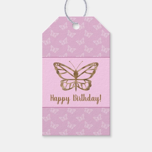 Faux Gold Foil look Butterfly on Lavender Lila Presentetikett (Framsidan)