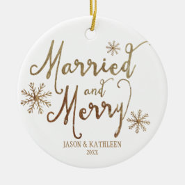 Faux Gold Foil MARRIED AND MERRY | 2015 Helgdag Julgransprydnad Keramik