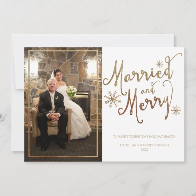 Faux Gold Foil MARRIED AND MERRY | 2015 Helgdag Julkort (Framsida)