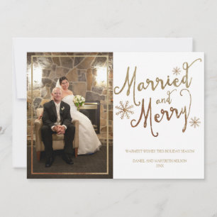 Faux Gold Foil MARRIED AND MERRY 2015 Helgdag Julkort