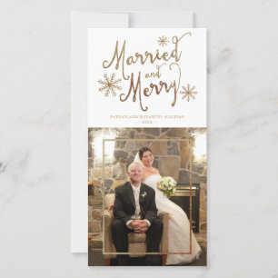 Faux Gold Foil MARRIED AND MERRY 2015 Helgdag Julkort