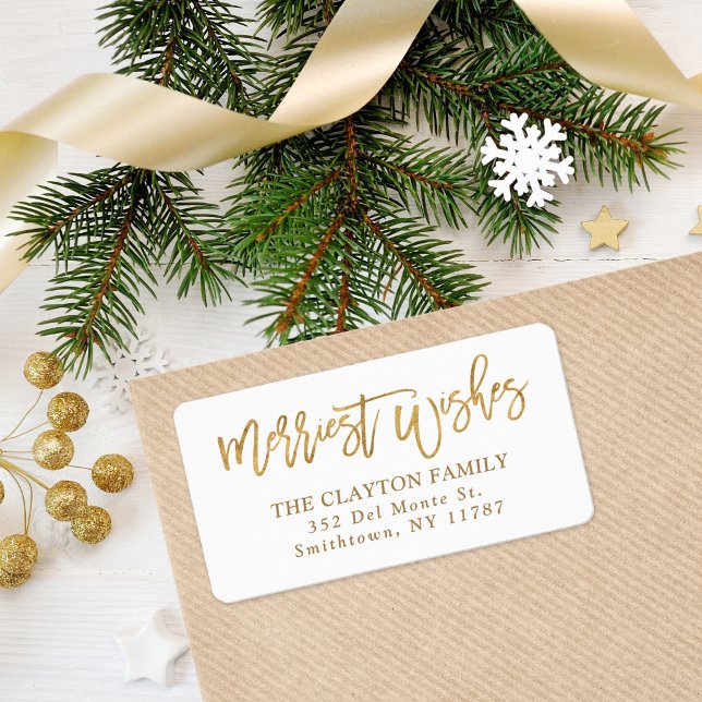 Faux Gold Foil Merriest Önskemål Returadress Adressetikett (Skapare uppladdad)