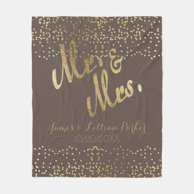 Faux Gold Foil "Mr. Och Mrs." Monogram Bröllop Fleecefilt (Framsidan)
