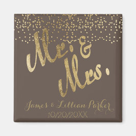 Faux Gold Foil "Mr. Och Mrs." Monogram Bröllop Magnet
