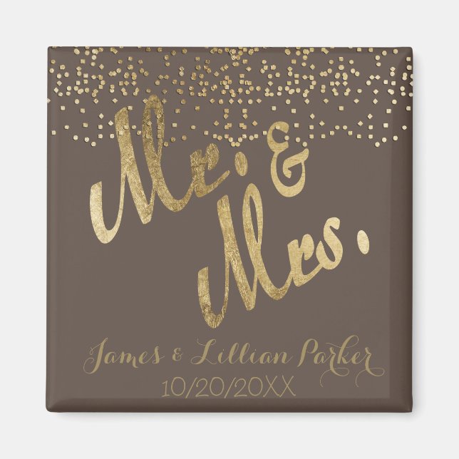 Faux Gold Foil "Mr. Och Mrs." Monogram Bröllop Magnet (Framsidan)