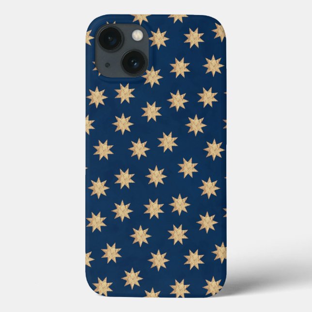Faux Gold Foil & Navy Blue Stars Mönster (Baksida)
