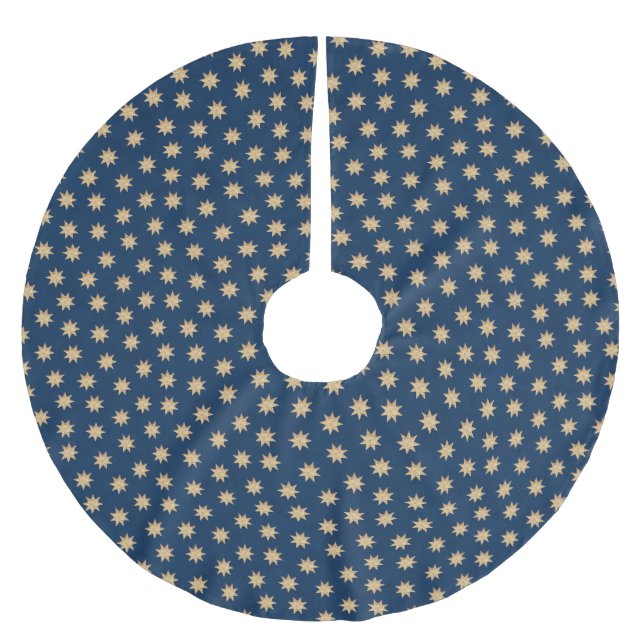 Faux Gold Foil & Navy Blue Stars Mönster Julgransmatta Borstad Polyester (Framsidan)