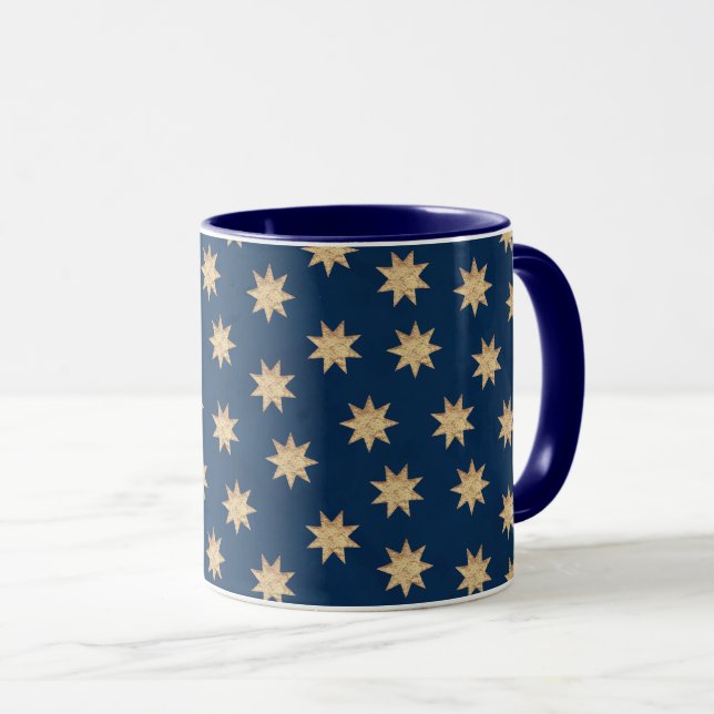 Faux Gold Foil & Navy Blue Stars Mönster Mugg (Framsida höger)