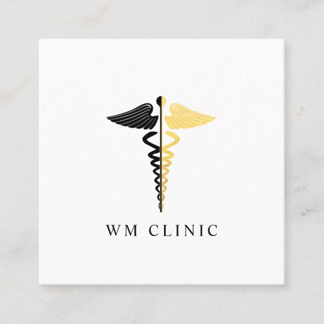 Faux Gold Foil och Black Caduceus Symbol Fyrkantigt Visitkort (Framsida)