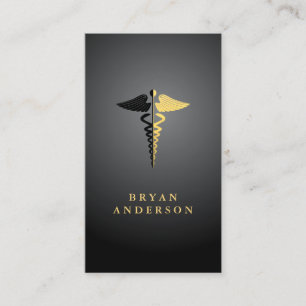 Faux Gold Foil och Black Caduceus Symbol Visitkort