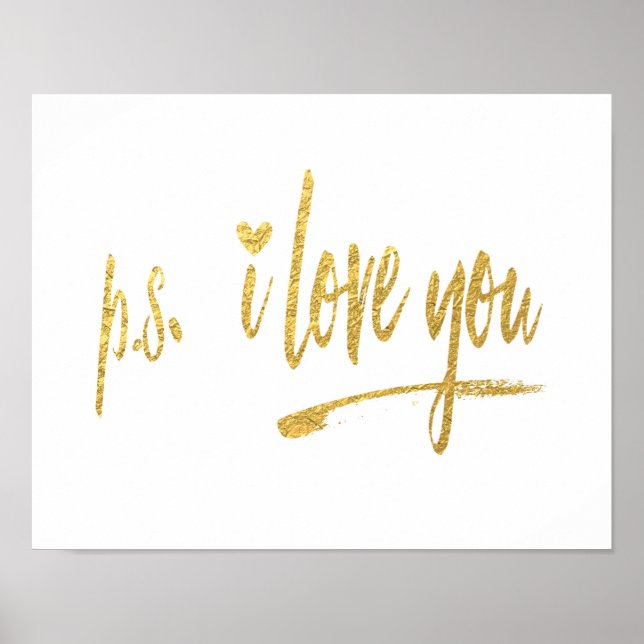 Faux Gold Foil p.s. I Kärlek You w/Heart Poster (Framsidan)
