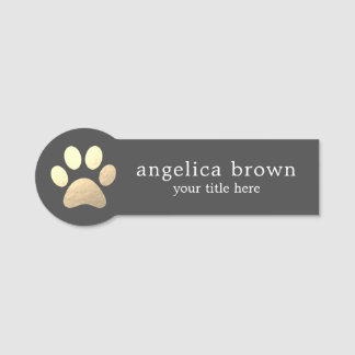 Faux Gold Foil Paw Print Veterinarian Namn bricka Namnbricka