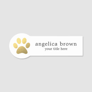 Faux Gold Foil Paw Print Veterinarian Namn bricka Namnbricka