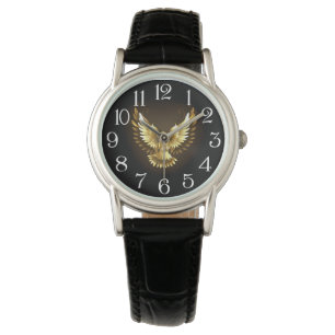 Faux Gold Foil Peace Dove on Black Armbandsur