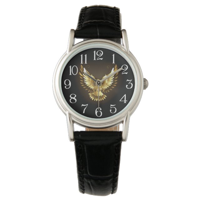 Faux Gold Foil Peace Dove on Black Armbandsur (Framsida)
