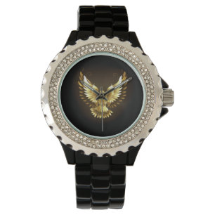 Faux Gold Foil Peace Dove on Black Armbandsur