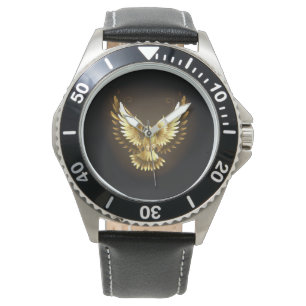 Faux Gold Foil Peace Dove on Black Armbandsur