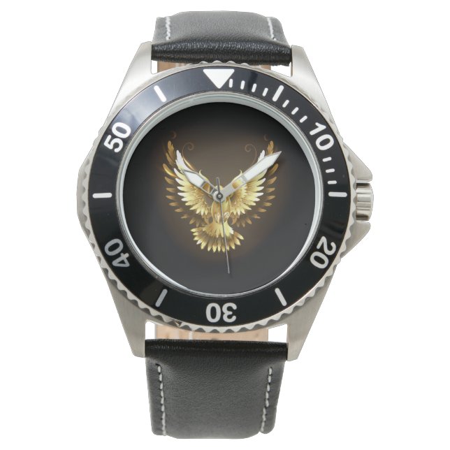 Faux Gold Foil Peace Dove on Black Armbandsur (Framsida)