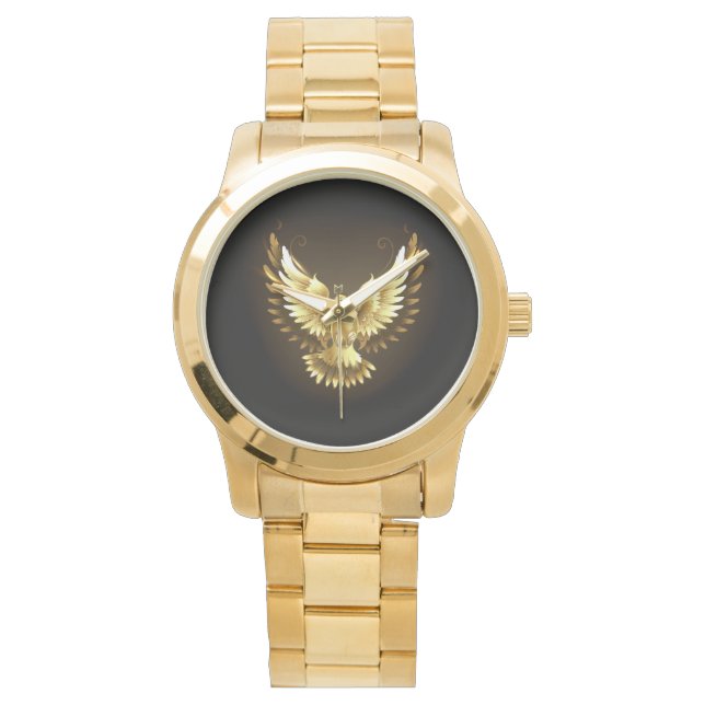 Faux Gold Foil Peace Dove on Black Armbandsur (Framsida)