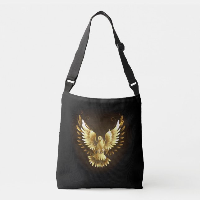 Faux Gold Foil Peace Dove on Black Axelväska (Framsida)