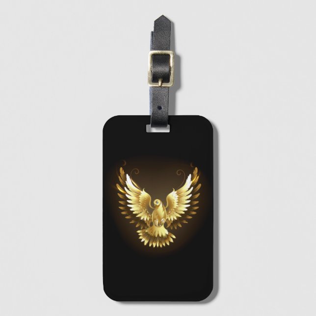 Faux Gold Foil Peace Dove on Black Bagagebricka (Framsida vertikal)