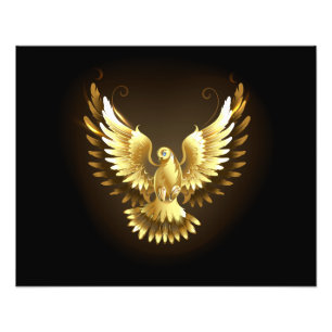 Faux Gold Foil Peace Dove on Black Fototryck