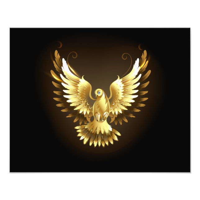 Faux Gold Foil Peace Dove on Black Fototryck (Framsidan)
