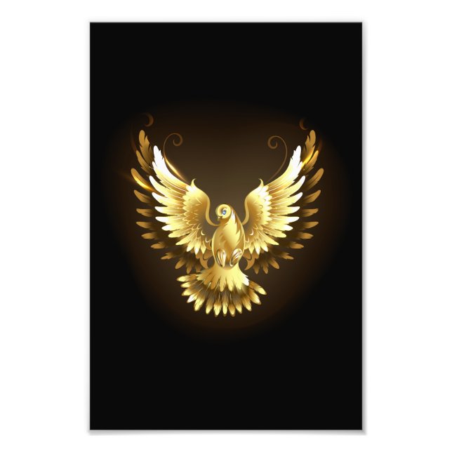 Faux Gold Foil Peace Dove on Black Fototryck (Framsidan)