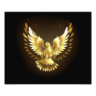 Faux Gold Foil Peace Dove on Black Fototryck
