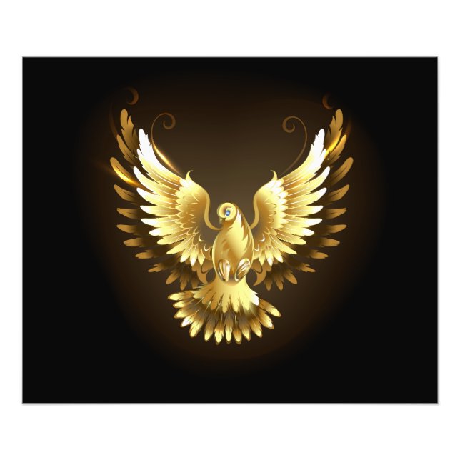 Faux Gold Foil Peace Dove on Black Fototryck (Framsidan)