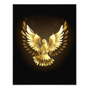 Faux Gold Foil Peace Dove on Black Fototryck