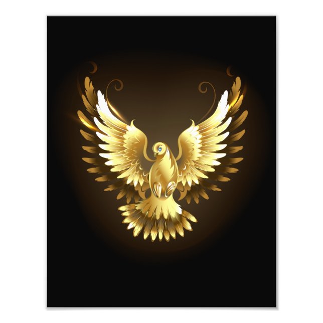 Faux Gold Foil Peace Dove on Black Fototryck (Framsidan)