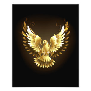 Faux Gold Foil Peace Dove on Black Fototryck