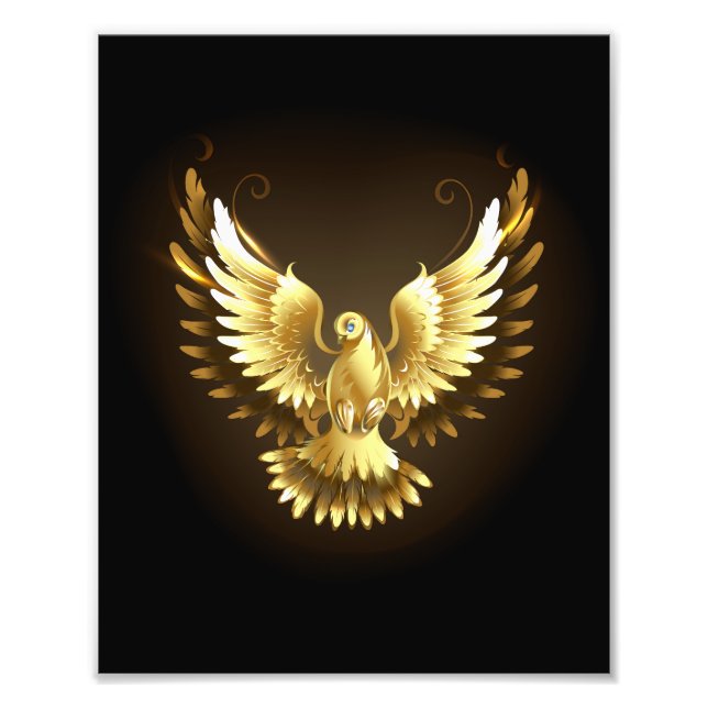 Faux Gold Foil Peace Dove on Black Fototryck (Framsidan)