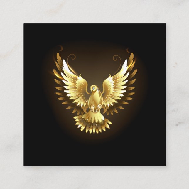 Faux Gold Foil Peace Dove on Black Fyrkantigt Visitkort (Framsida)