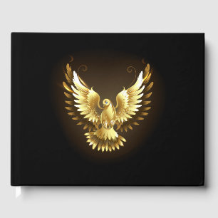 Faux Gold Foil Peace Dove on Black Gästböcker