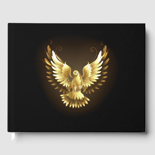Faux Gold Foil Peace Dove on Black Gästböcker (Framsida)