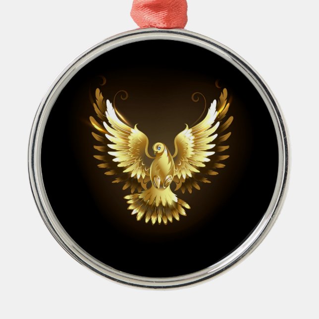 Faux Gold Foil Peace Dove on Black Julgransprydnad Metall (Framsidan)